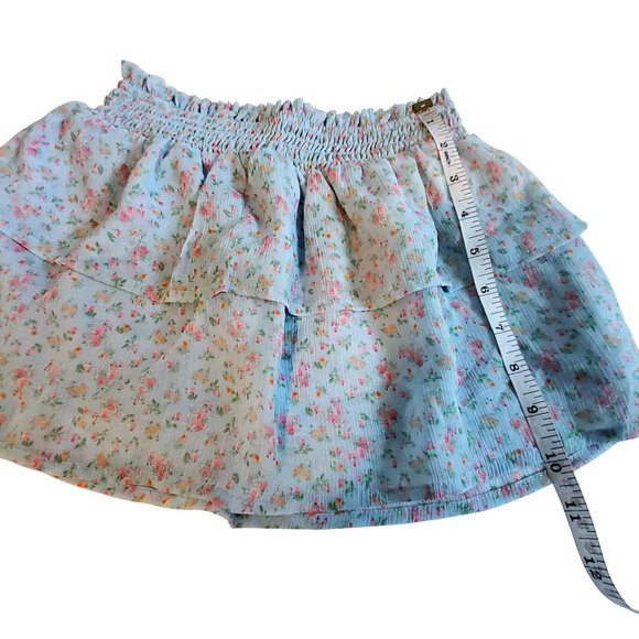 Cat & Jack XS (4/5 Girls Floral Layered Ruffle Skirt Elastic Waistband Blue/Pink - Picture 4 of 8